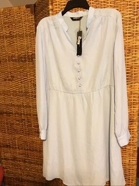 Allegra K Light Blue Long Sleeve Button-Front Dress